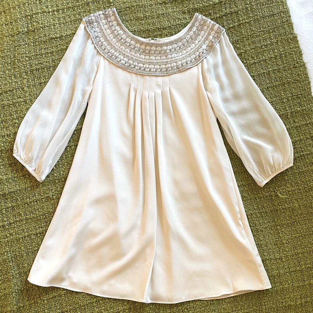 Alice + Olivia Silk Trapeze Embellished Dress